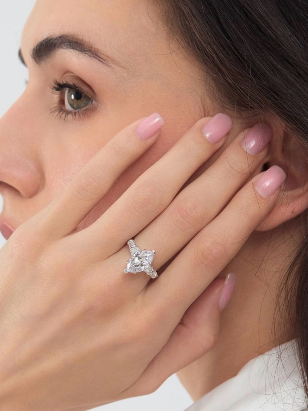 White Gold Plated CZ Diamond-Cut Halo Ring. New.